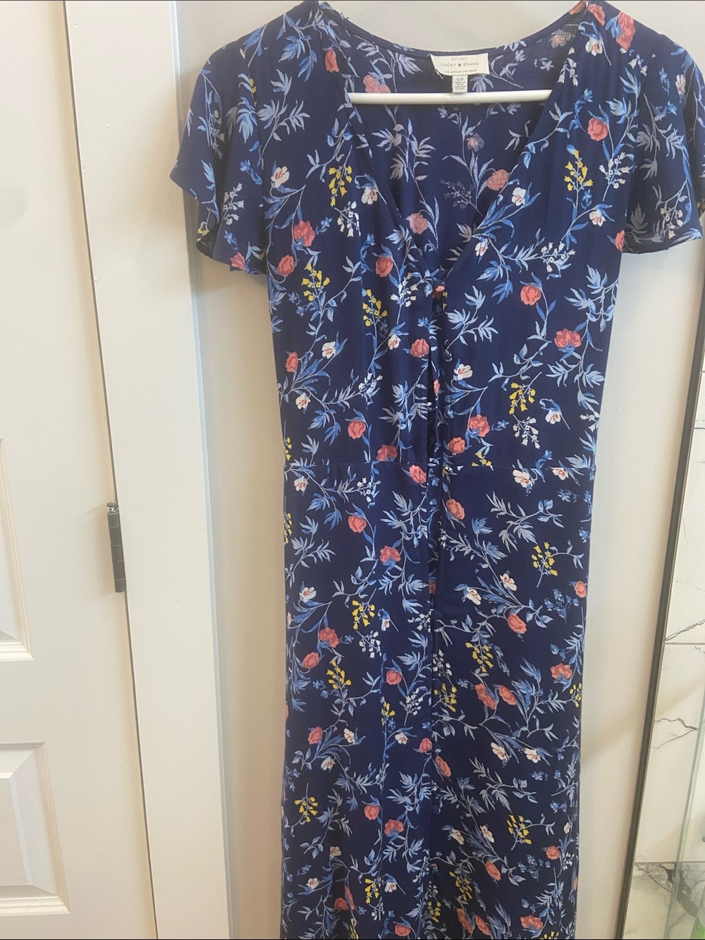 Lucky Brand Navy Floral Button-Front Maxi Dress